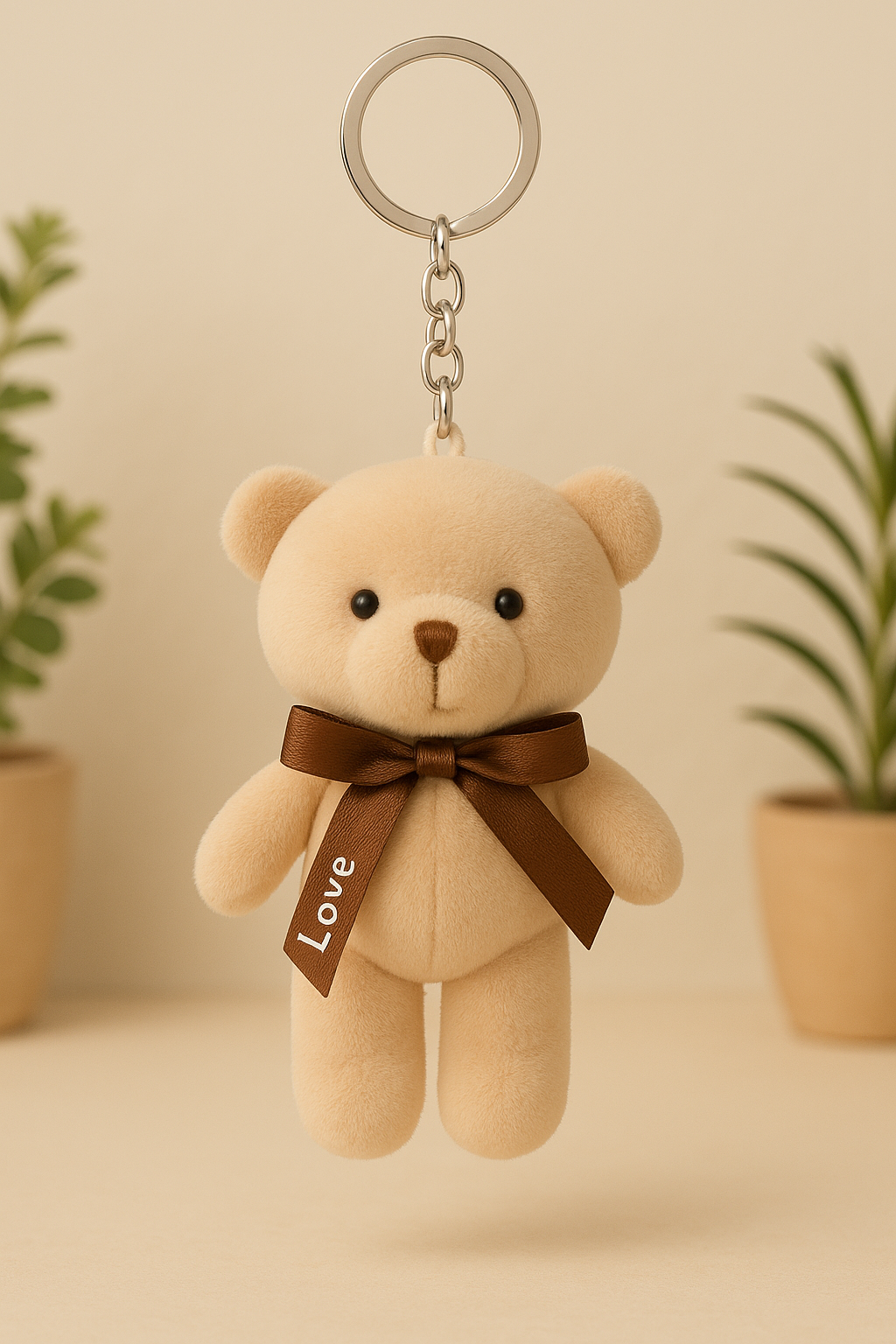 Plush Off White Teddy Keychain