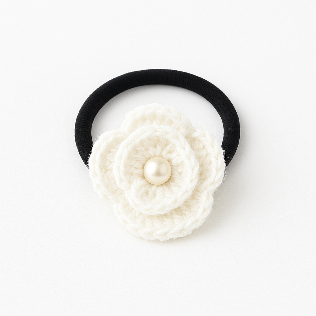 White Floral Crochet Hair Tie with Pearl (Pair of 2)