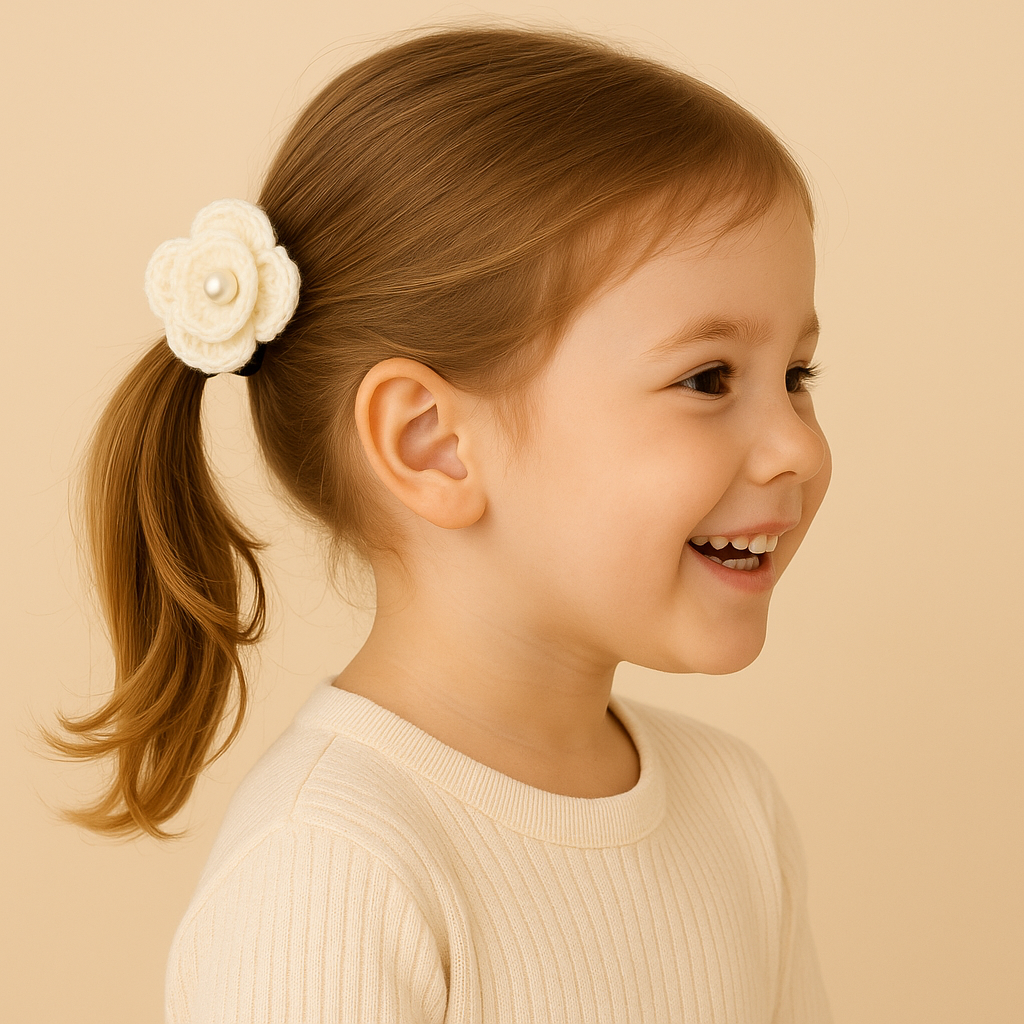 White Floral Crochet Hair Tie with Pearl (Pair of 2)