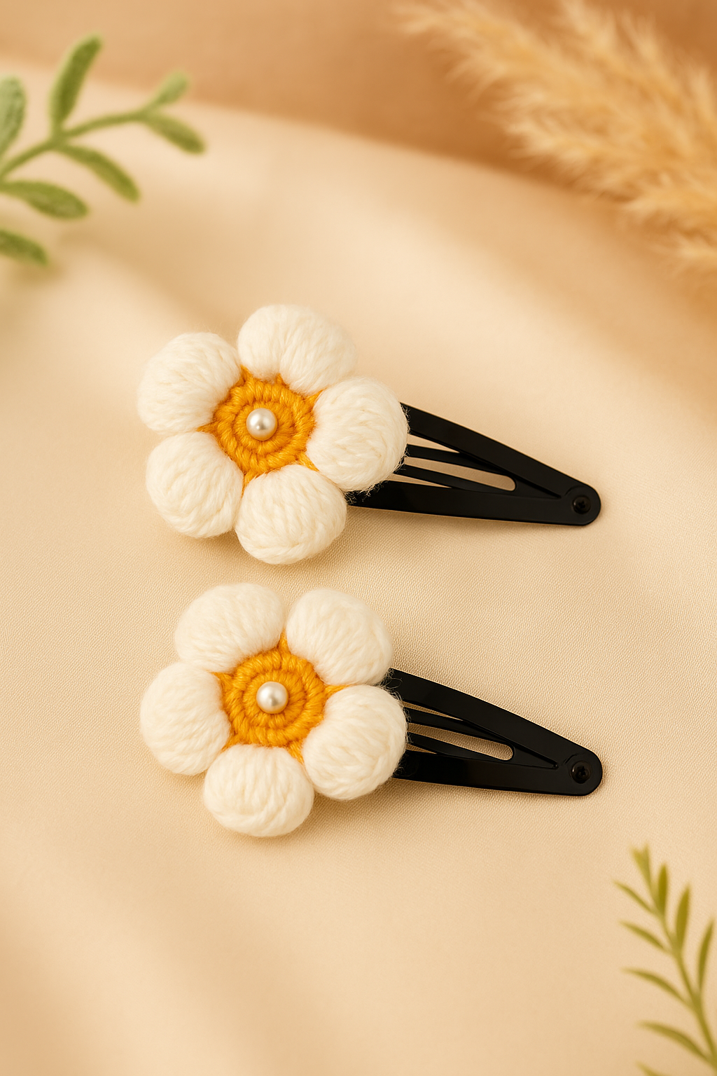 Handmade Crochet Daisy Flower Hair Clip (Pair of 2)