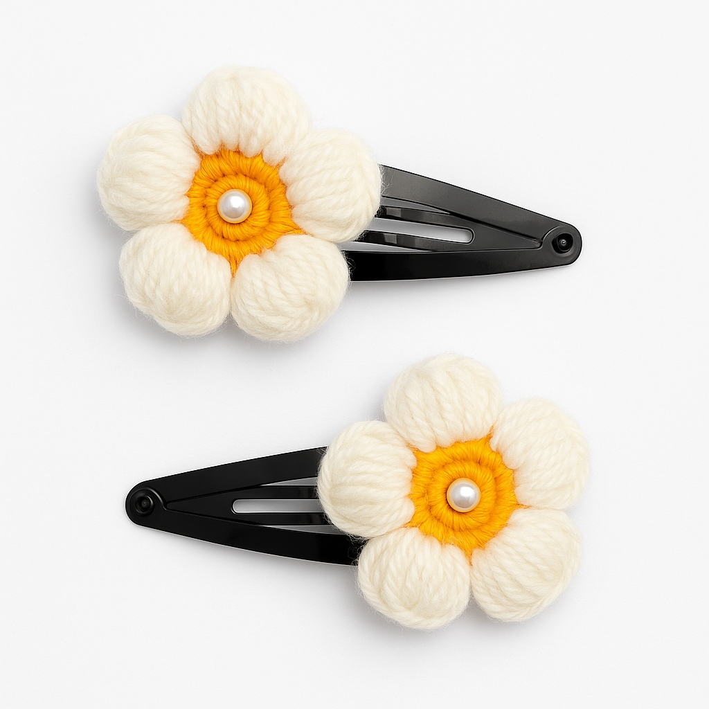Handmade Crochet Daisy Flower Hair Clip (Pair of 2)