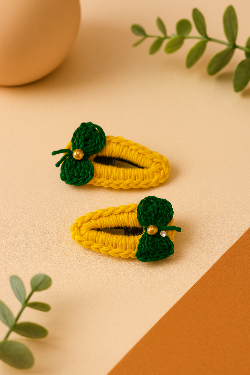 Handmade Crochet Yellow Hair Clip (Pair of 2)