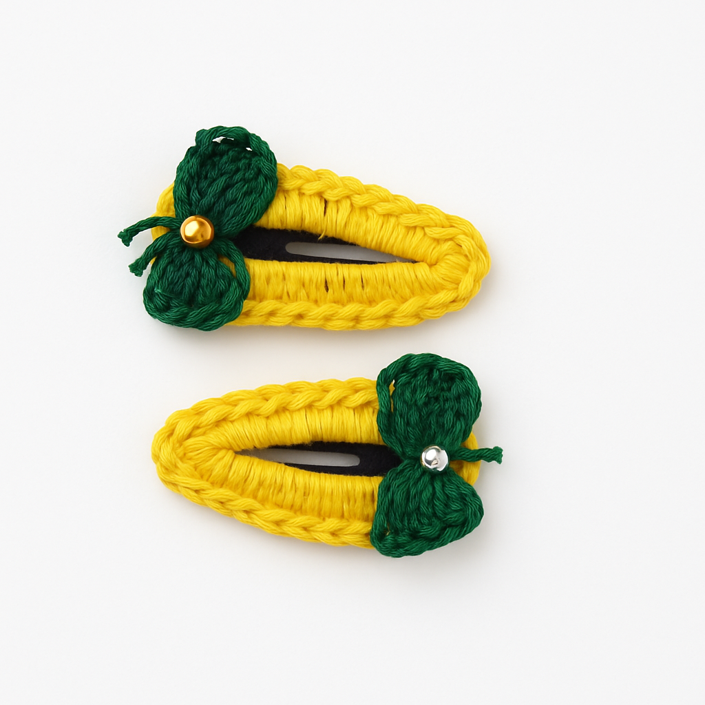Handmade Crochet Yellow Hair Clip (Pair of 2)