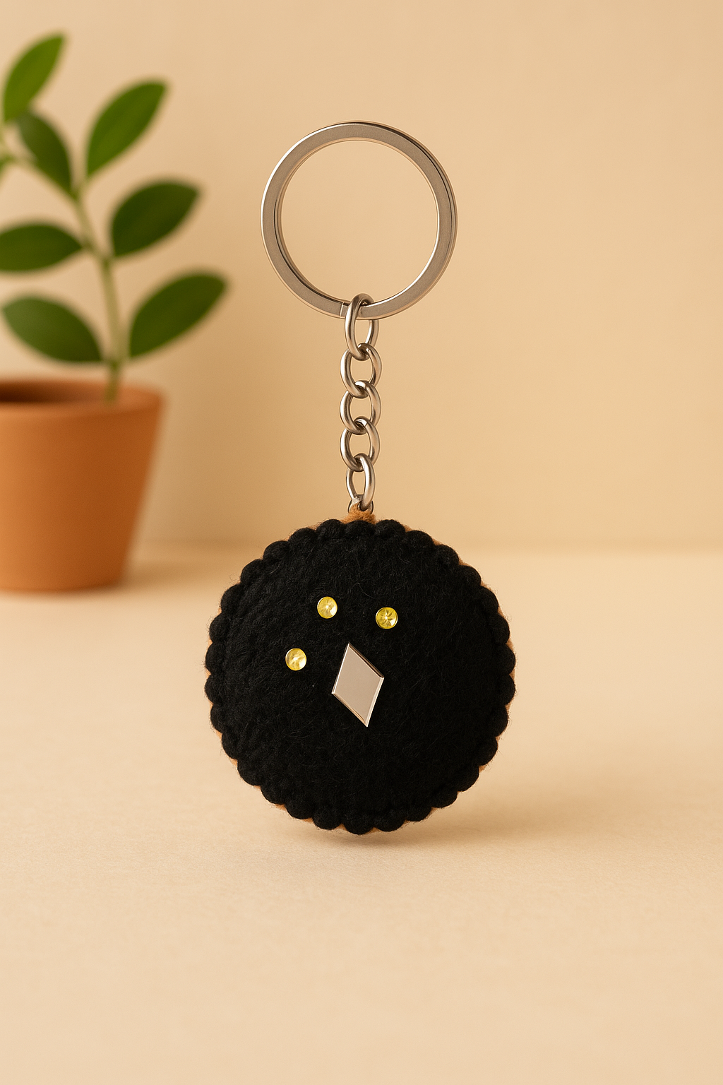 Black Crochet Mirror Work Keychain/Bag Charm