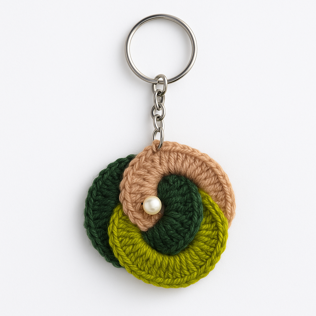Earthy Swirl Crochet Keychain with Pearl