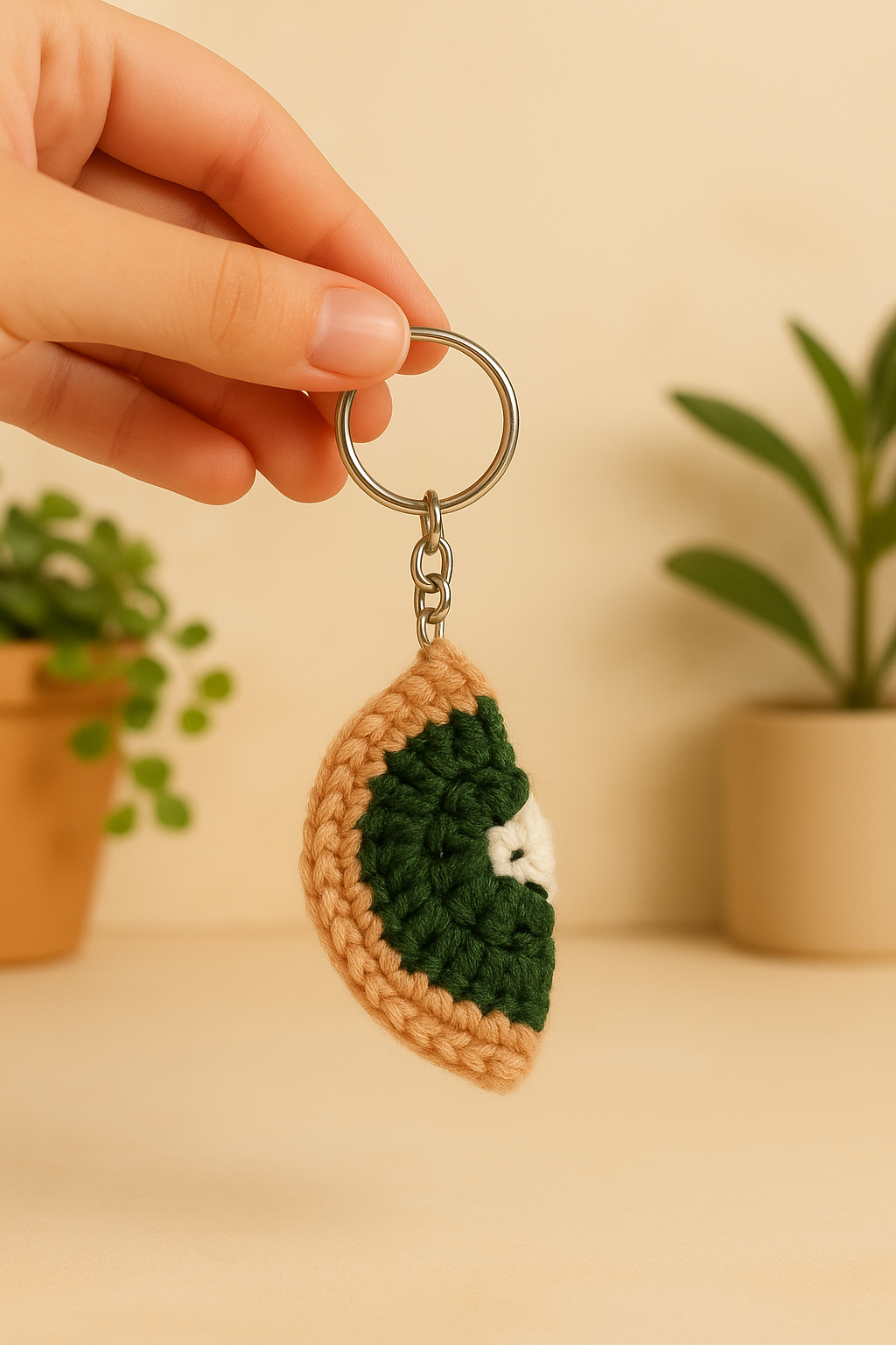 Crochet Kiwi Slice Keychain/Bag Charm