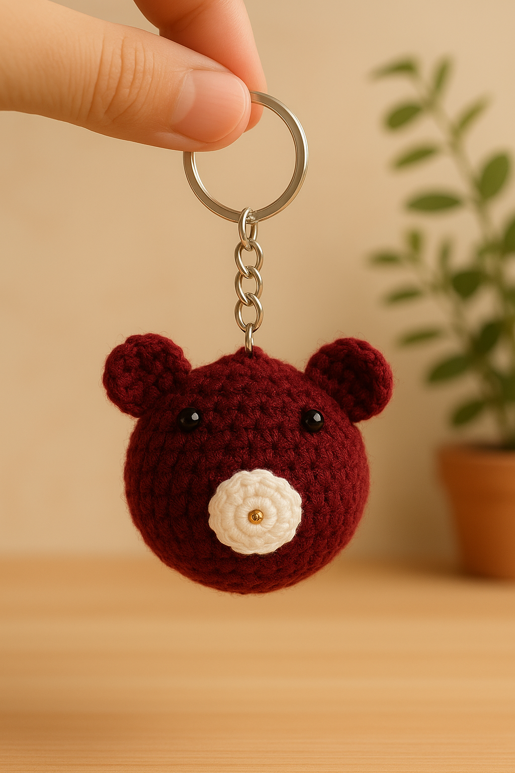 Maroon Crochet Bear Keychain/Bag Charm
