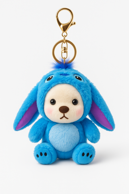 Blue Bunny with hood Plush Bag Charm/Keychain