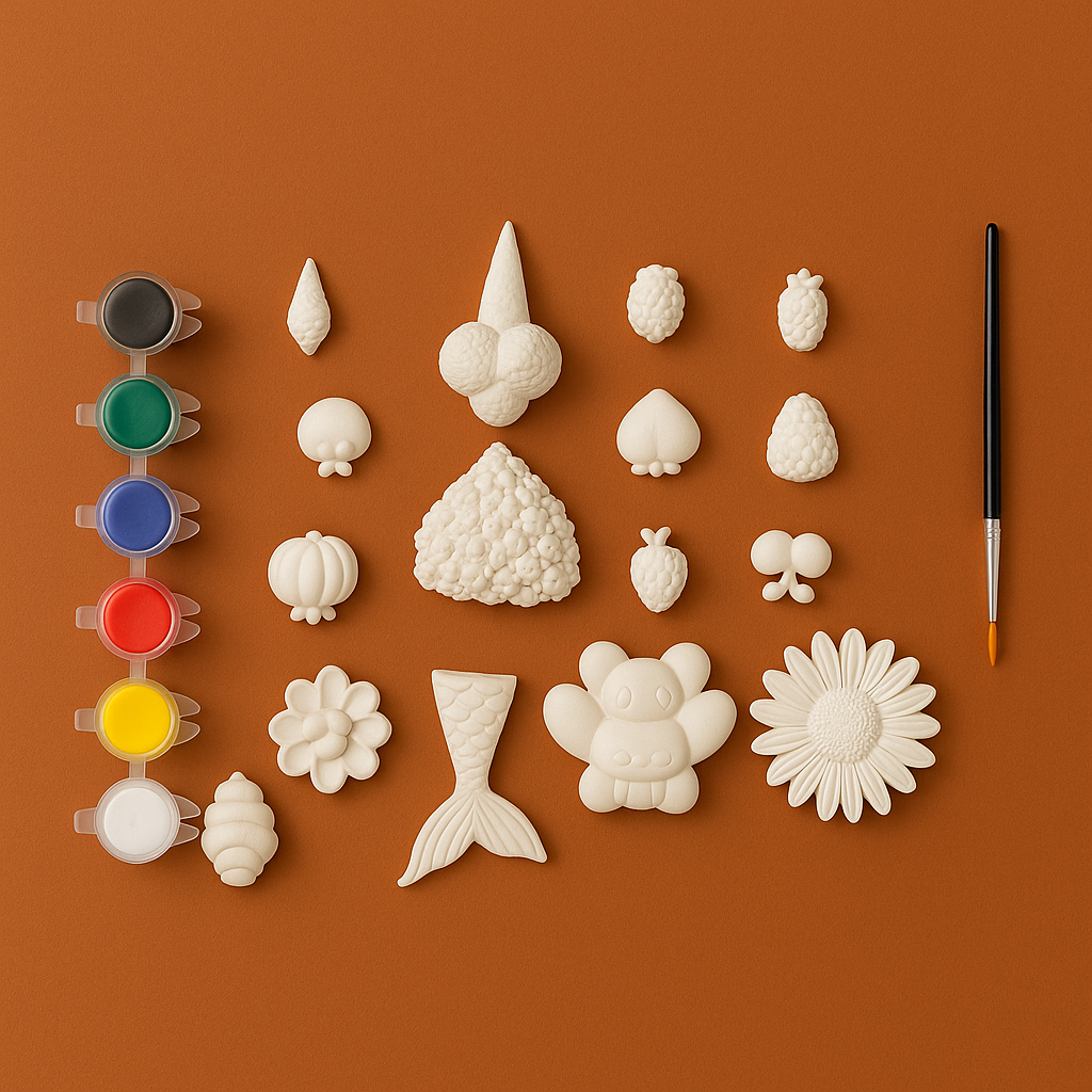 DIY POP Crafting Kit Regular Pack  - 3 big and 5 mini shapes, 6 painting colors and a brush