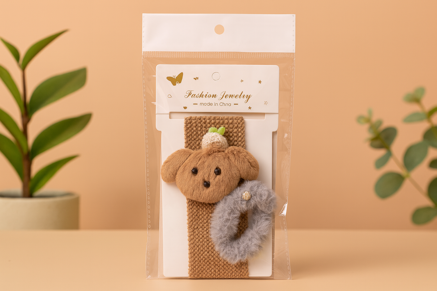 Cute Dog Headband & Fluffy Rubber Band Set for Girls | Perfect Kanjak Return Gift (SET OF 9)