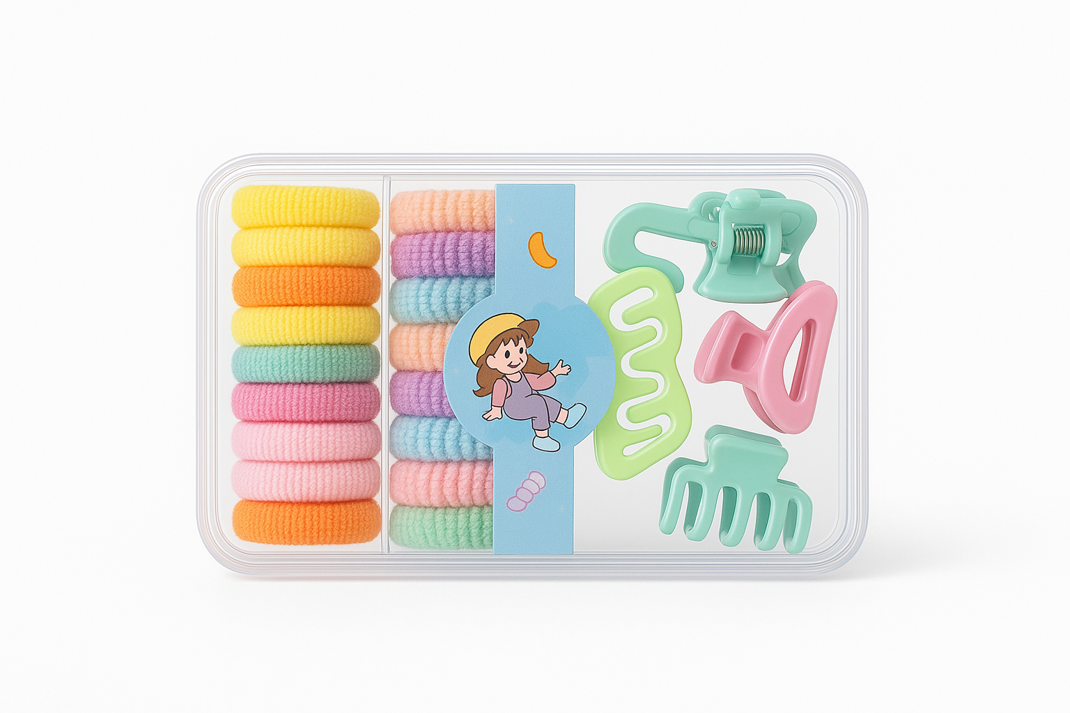 Girls Hair Accessory Gift Set | Colorful Rubber Bands + Cute Clutcher Clips (Pack of 9)
