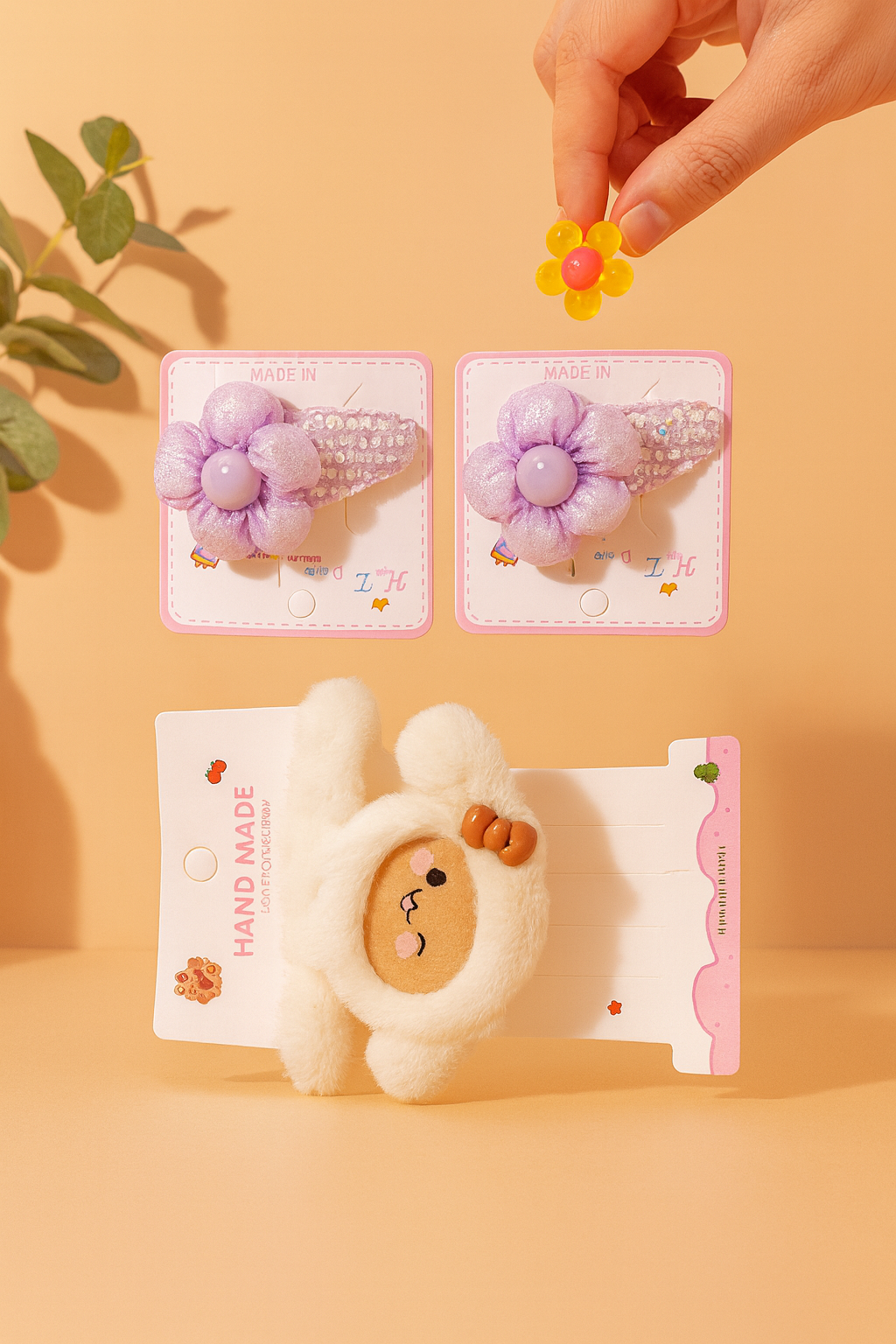 Flower Clips & Ring Combo | Cute Kids Hair Accessories set (Pack OF 9)