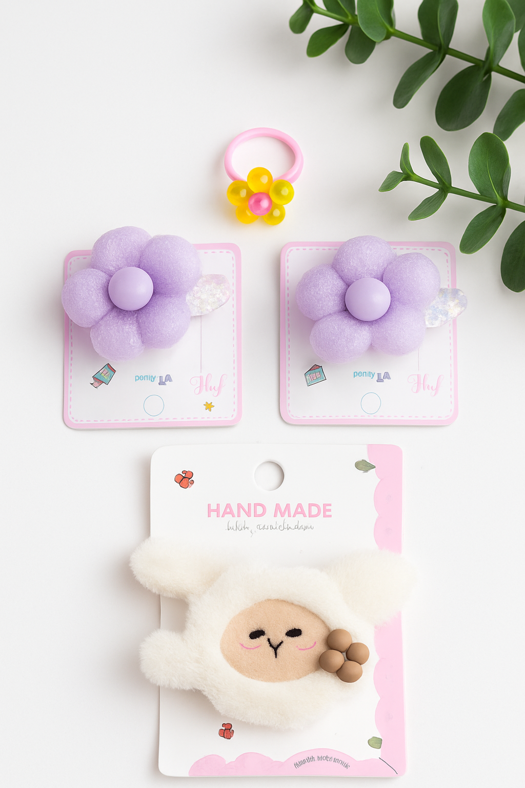 Flower Clips & Ring Combo | Cute Kids Hair Accessories set (Pack OF 9)
