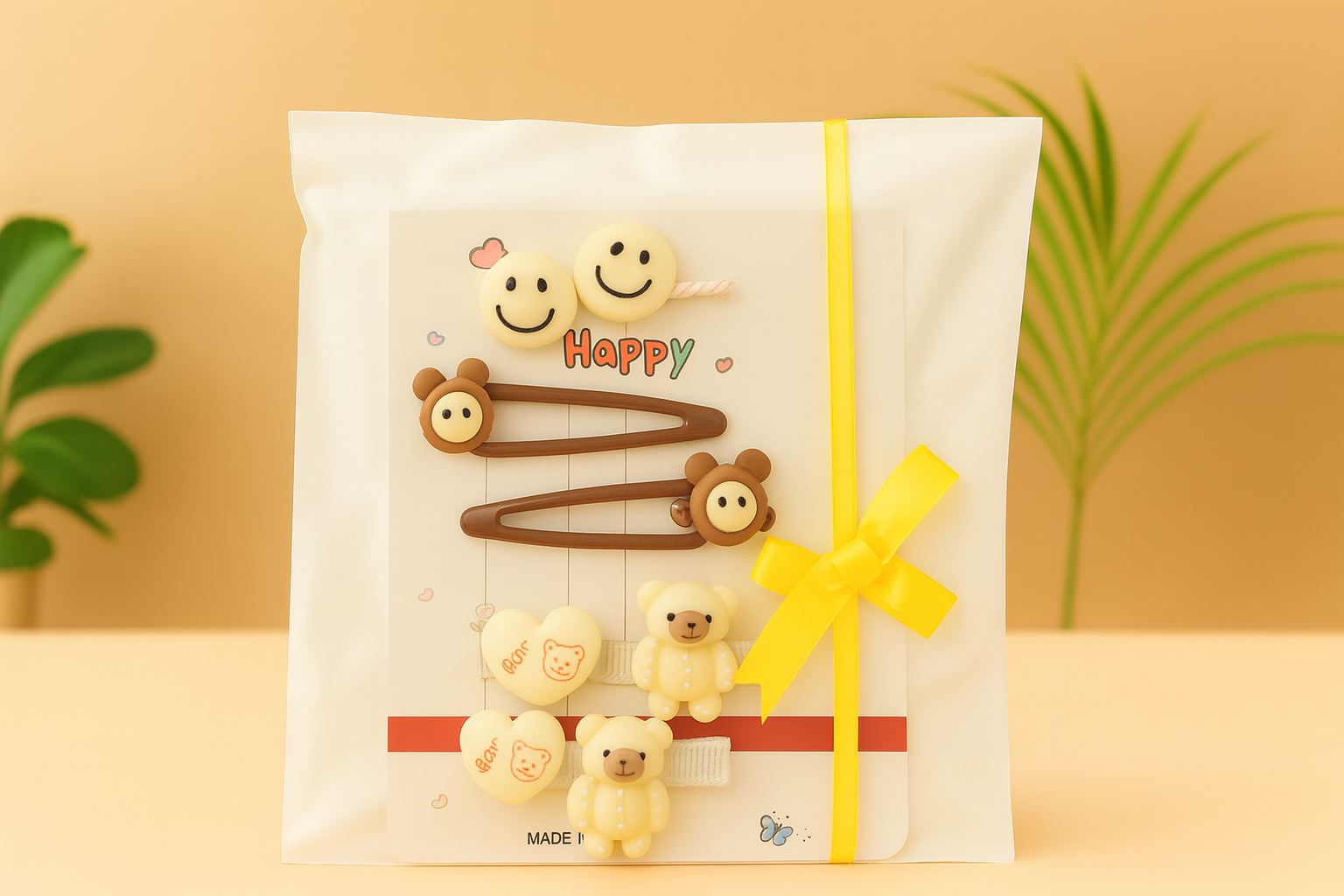 Cute Teddy Hair Accessory Set | Clips + Fluffy Scrunchie (Pack of 9)