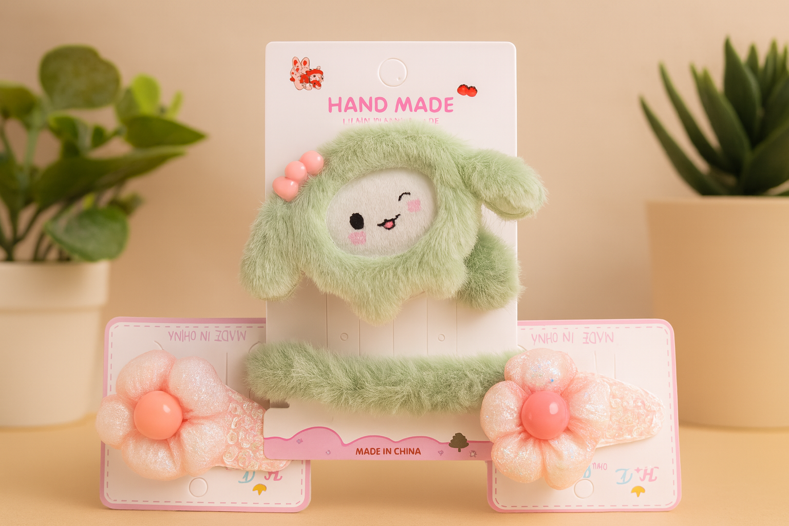 Girls Hair Styling Set | Soft Plush Clip & Sparkly Flower Clips (Pack OF 9)