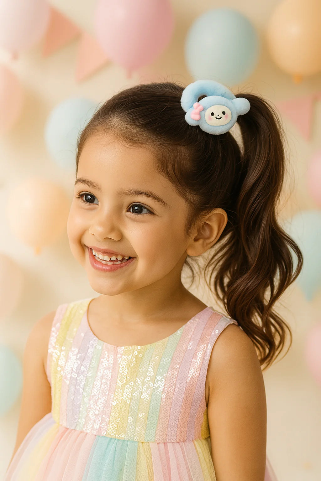 Cute Ice Cream Hair Pins & Cartoon Rubber Bands Set (Pack of 9)