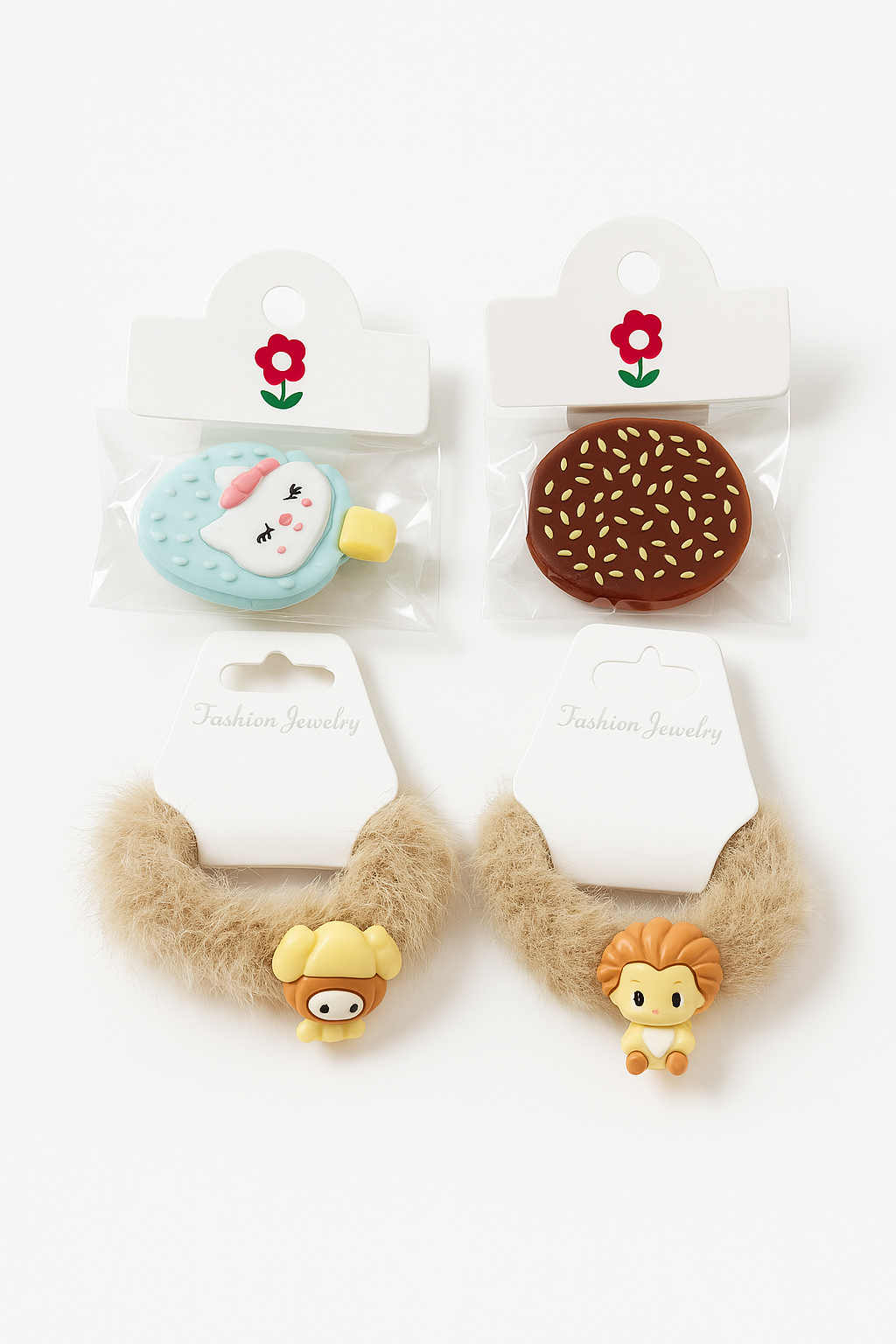 Cute Ice Cream Hair Pins & Cartoon Rubber Bands Set (Pack of 9)