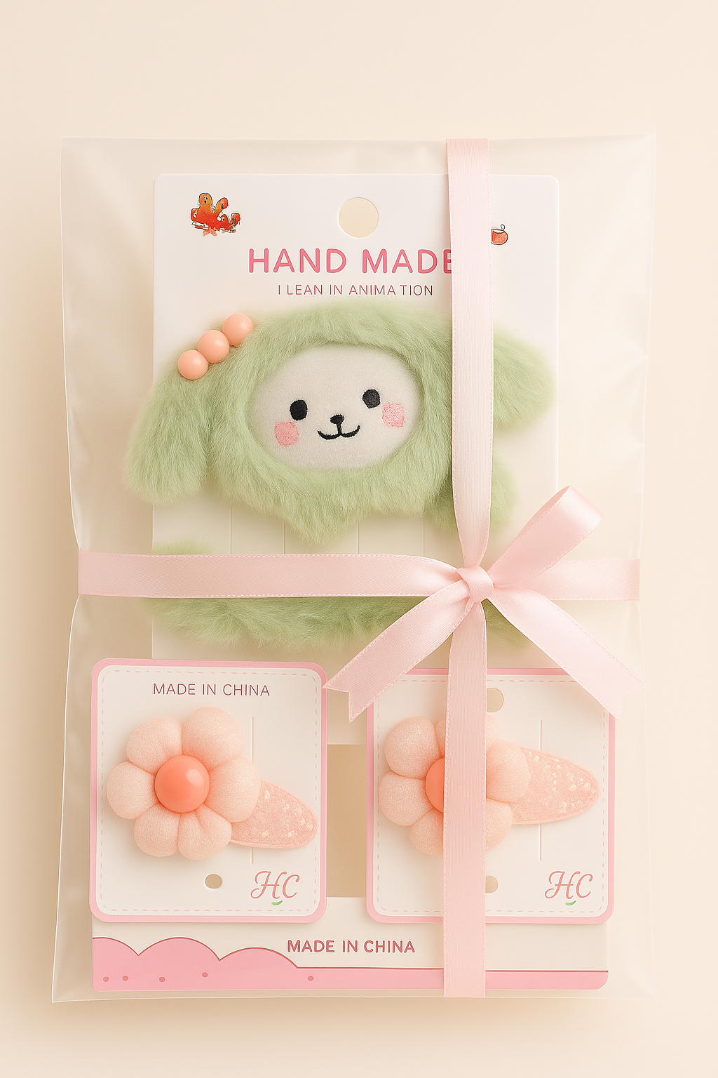 Girls Hair Styling Set | Soft Plush Clip & Sparkly Flower Clips (Pack OF 9)