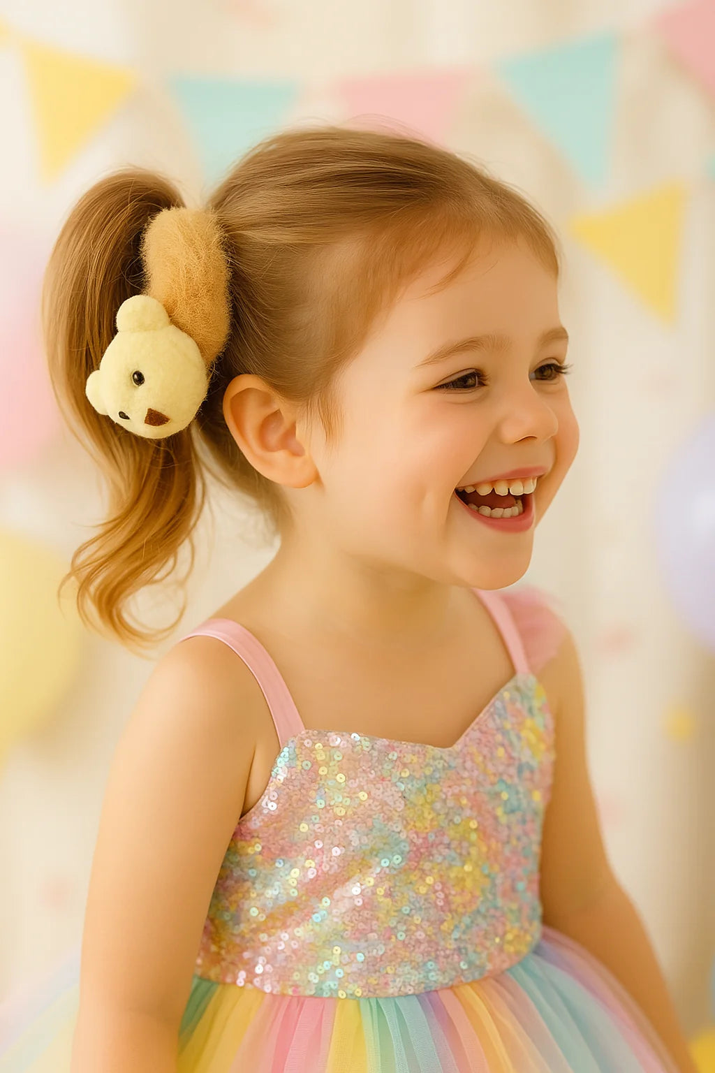 Teddy Scrunchie & Ice Cream Hair Clips Set (Pack OF 9)