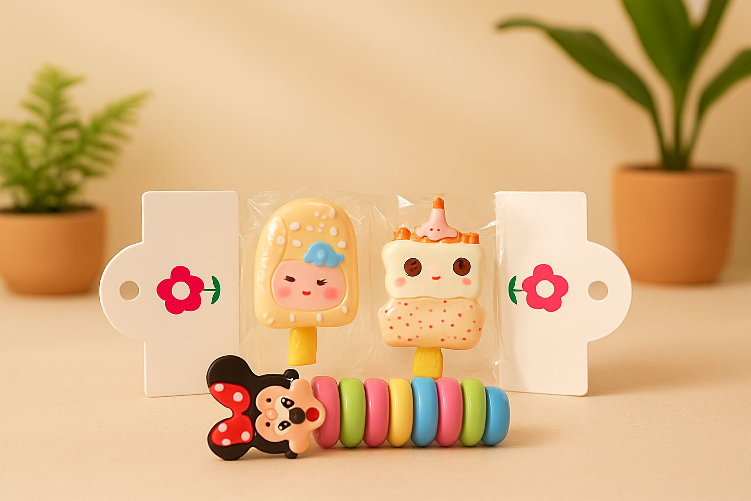 Cartoon Spiral Braids & Ice Cream Hair Pins Set (Pack OF 9)