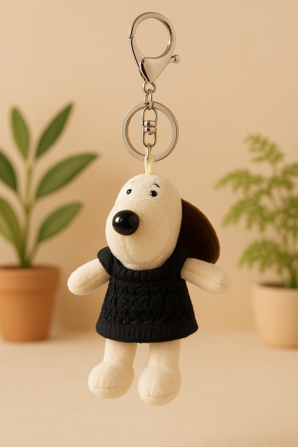 Cute Plush Dog Keychain with Crochet Dress – Soft Toy Charm