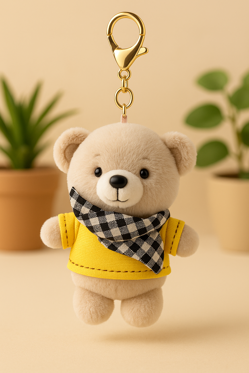 Teddy Bear Keychain Plush with Yellow Outfit