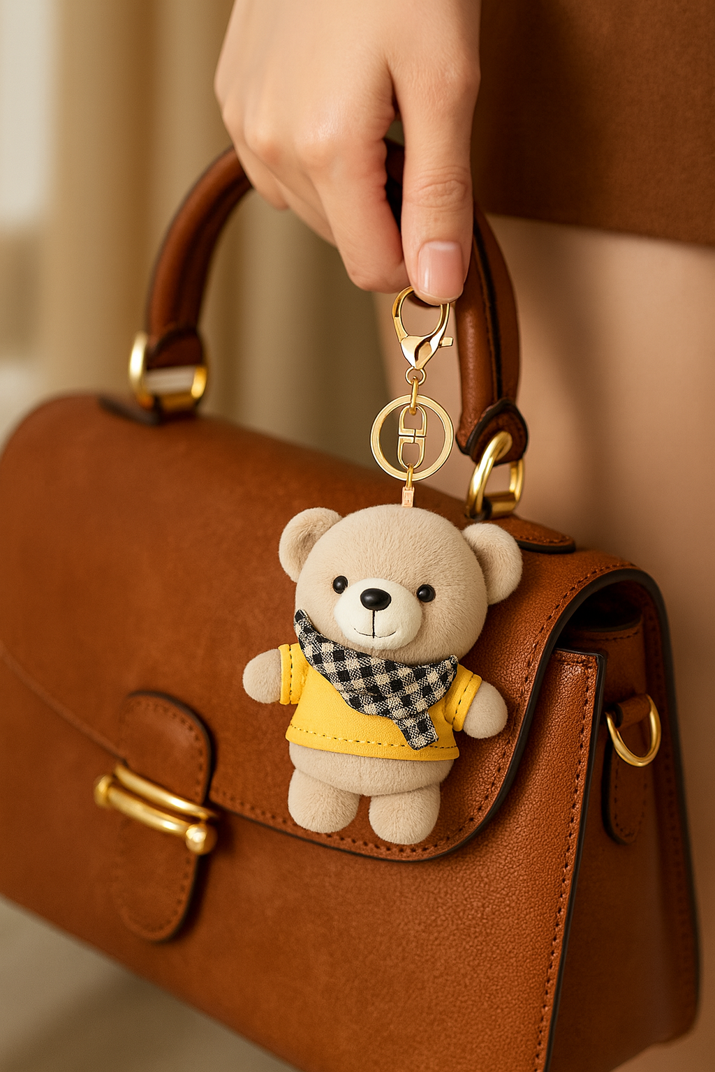 Teddy Bear Keychain Plush with Yellow Outfit