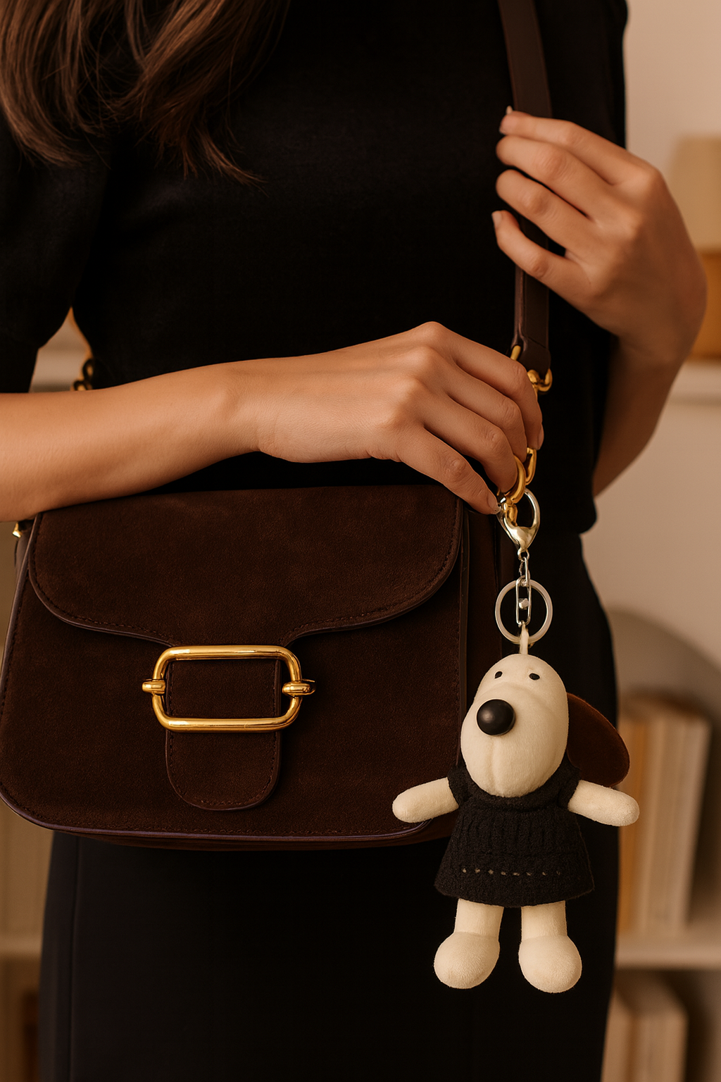 Cute Plush Dog Keychain with Crochet Dress – Soft Toy Charm