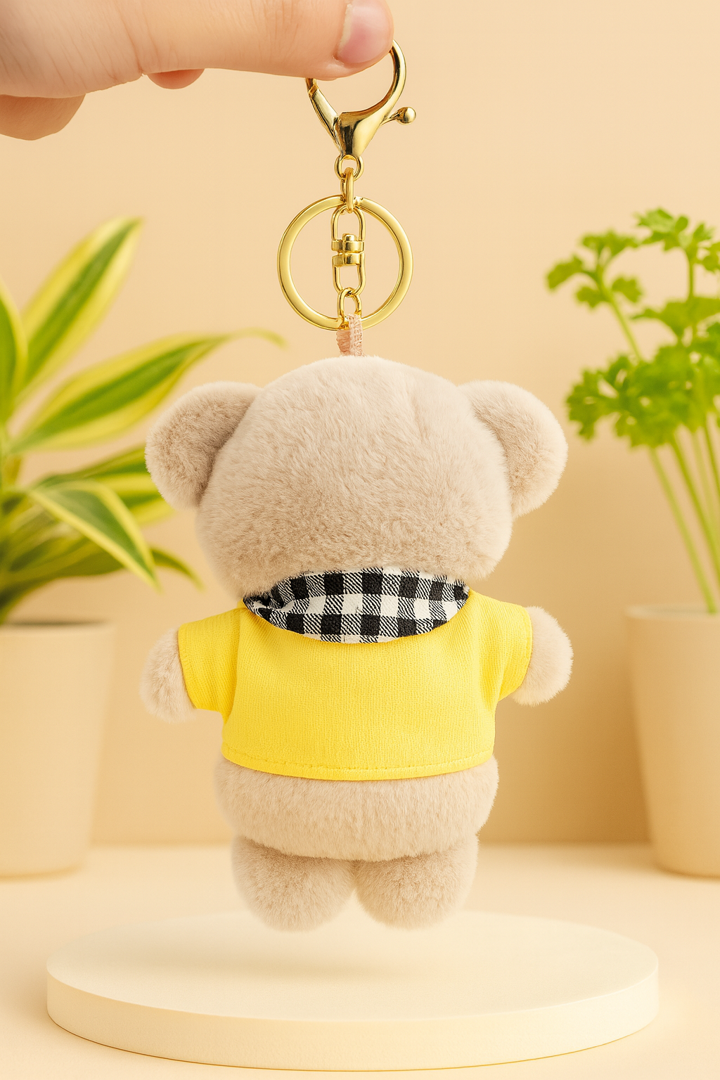 Teddy Bear Keychain Plush with Yellow Outfit