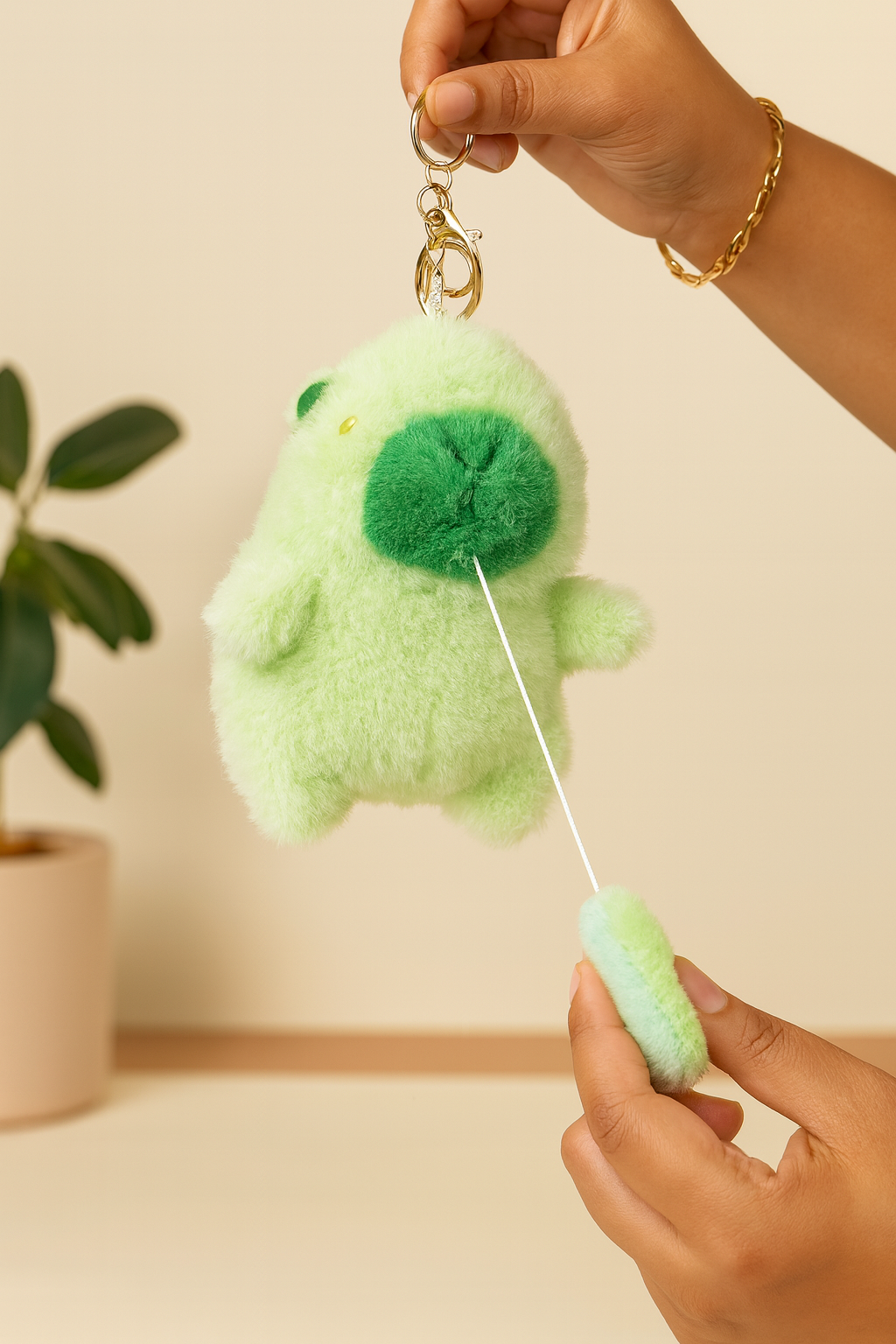 Cute Green Plush Keychain for Bags with vibration