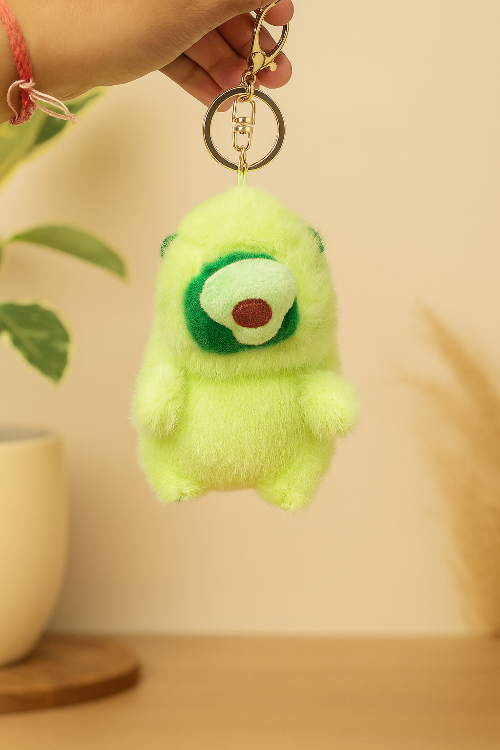 Cute Green Plush Keychain for Bags with vibration