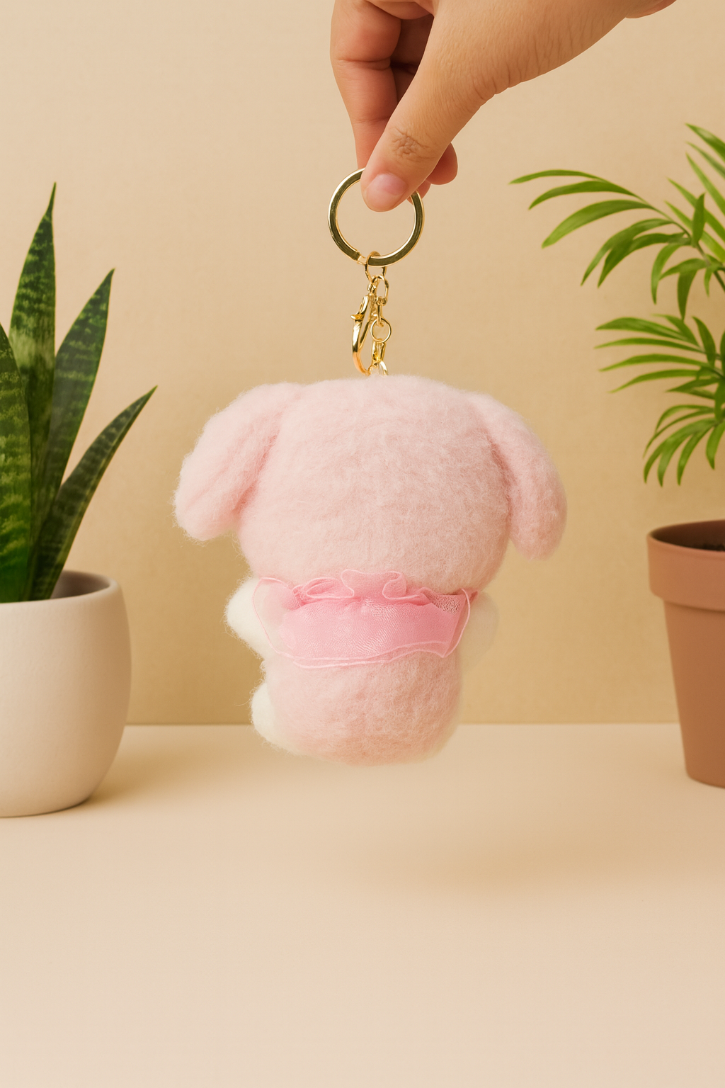 Kawaii Pink Plush Keychain