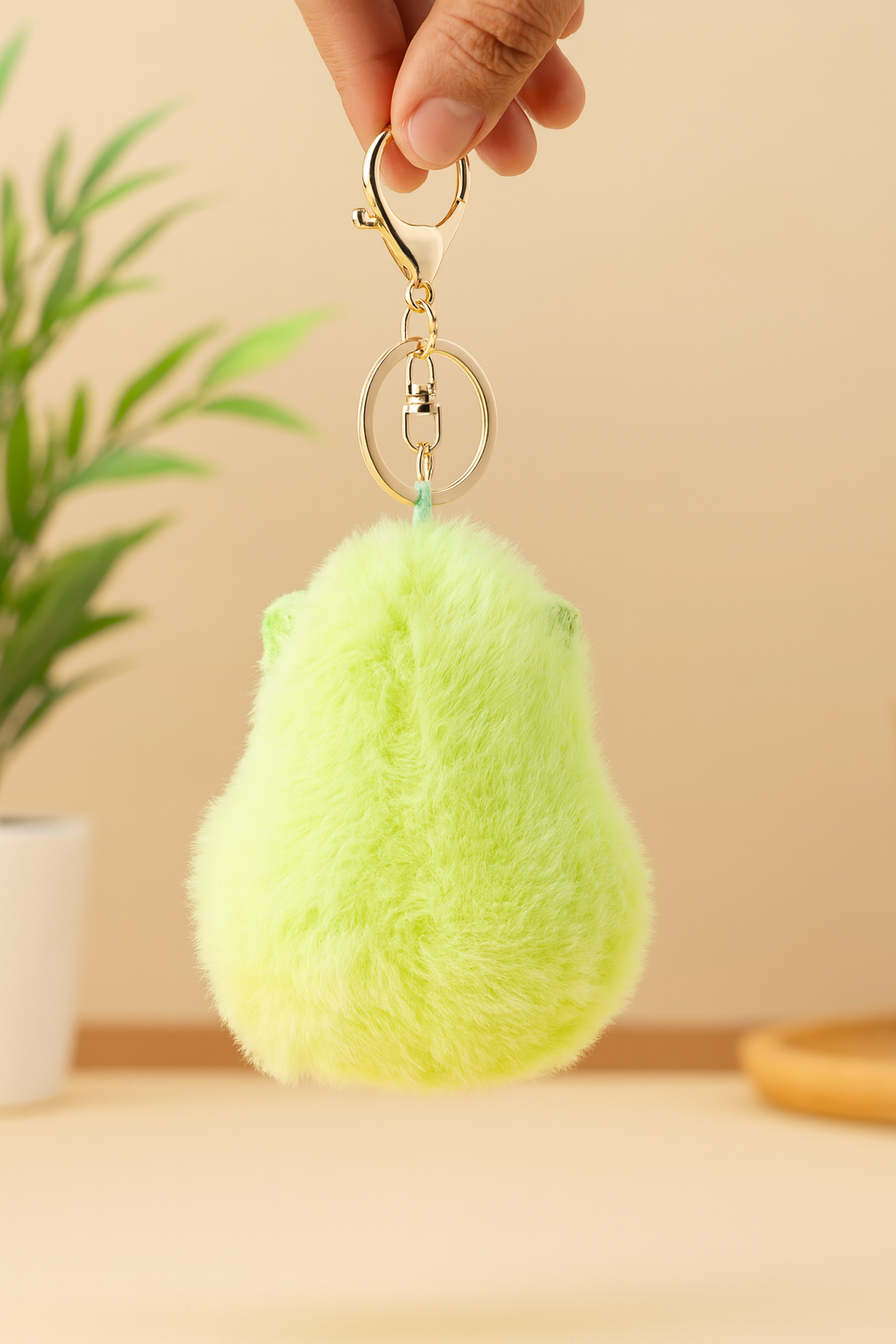 Cute Green Plush Keychain for Bags with vibration