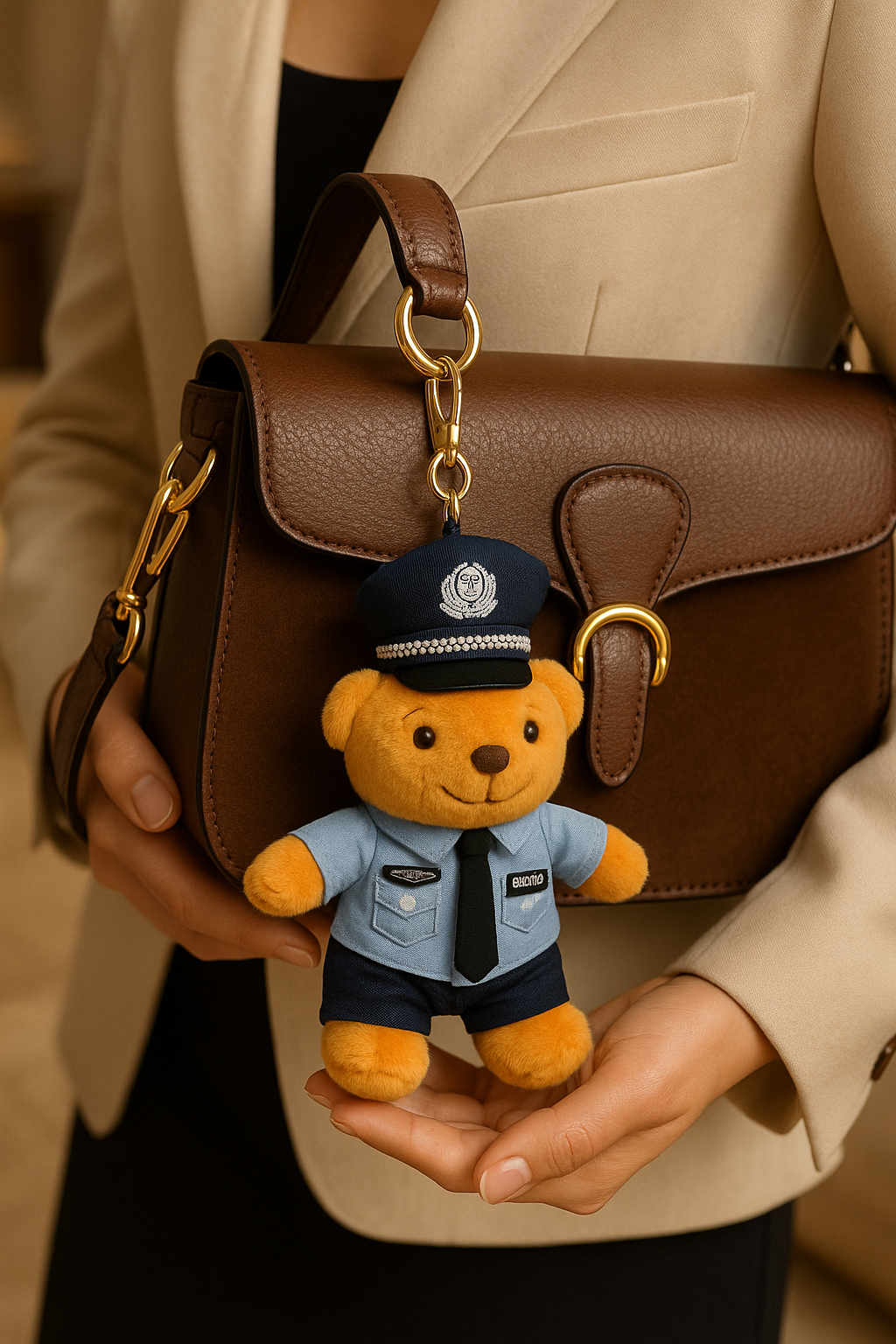 Police Bear Keychain – Plush Security Charm for Bags