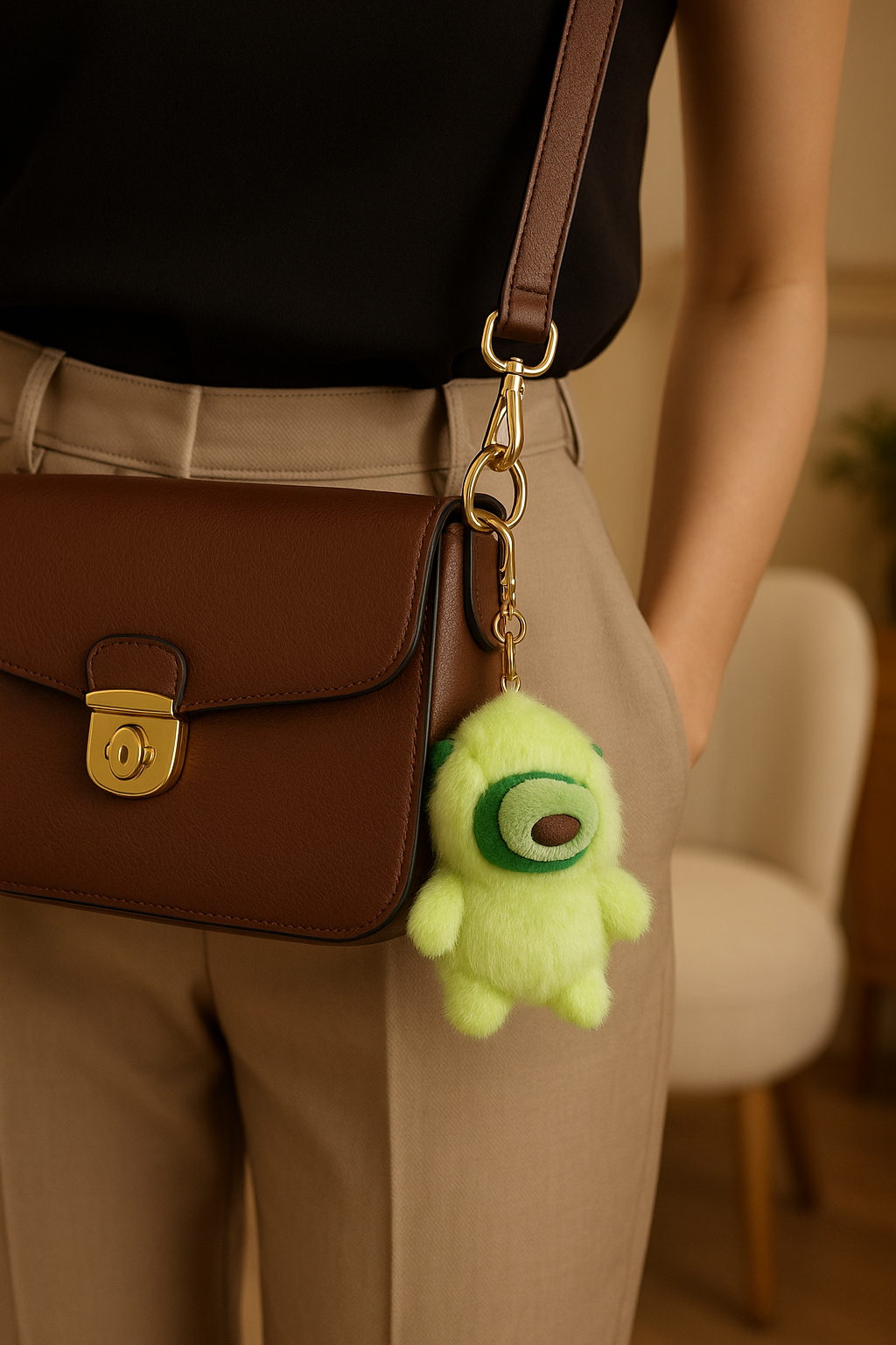 Cute Green Plush Keychain for Bags with vibration