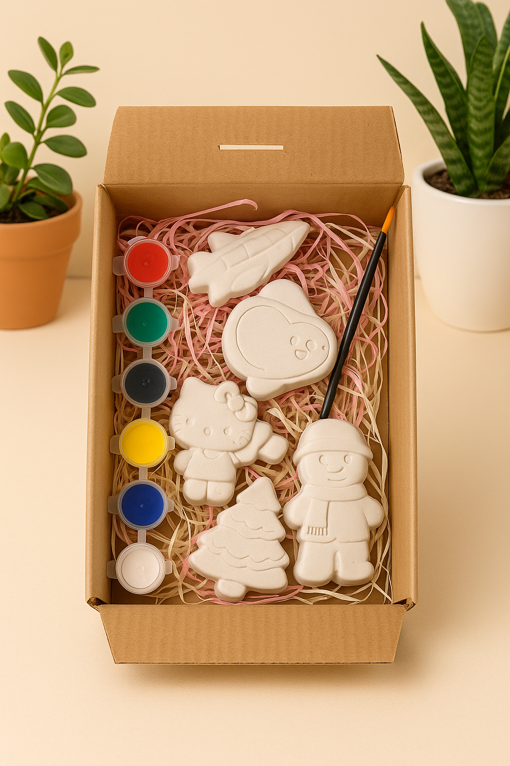 DIY POP Christmas Special Crafting Kit - 5 christmas themed big  shapes, 6 painting colors and a brush