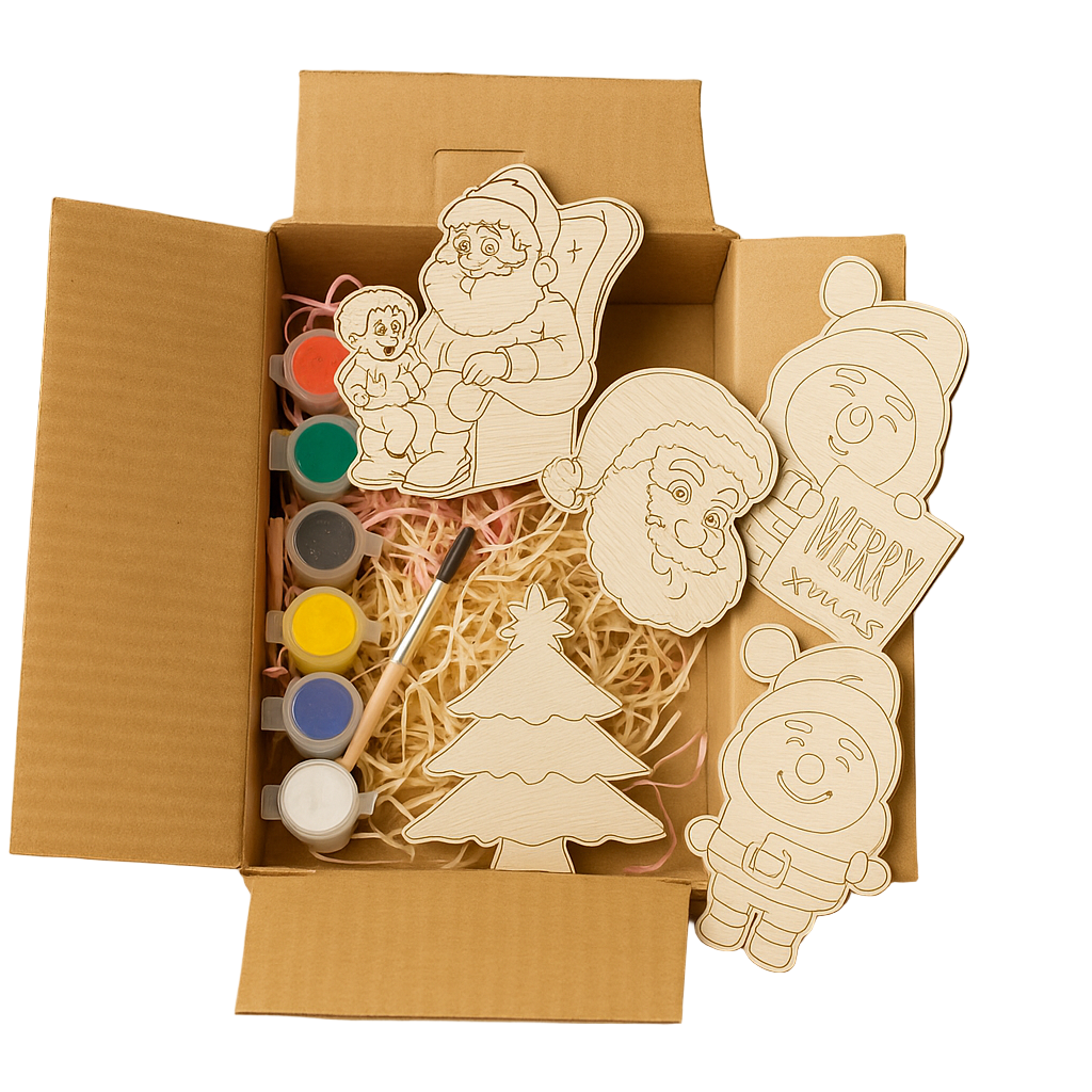 DIY Woodies Christmas Special Crafting Kit - 5 wood magnets, 6 painting colors and a brush | Perfect for Gifting