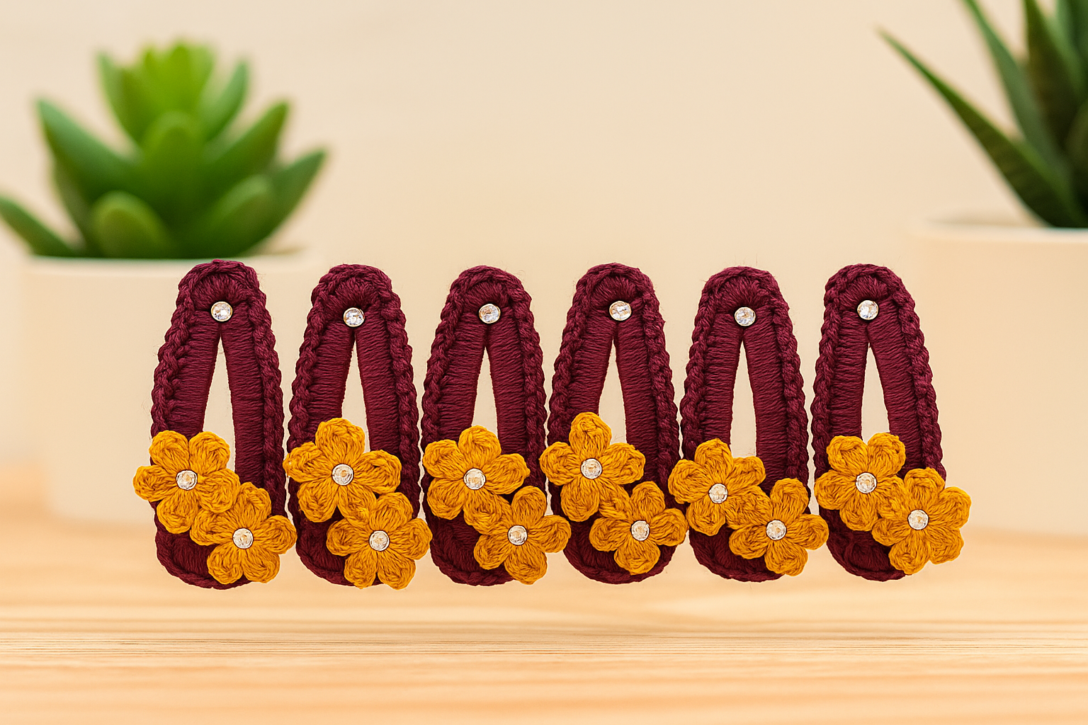 Handmade Mustard Floral Crochet Hair Clip