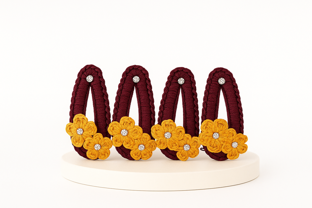 Handmade Mustard Floral Crochet Hair Clip