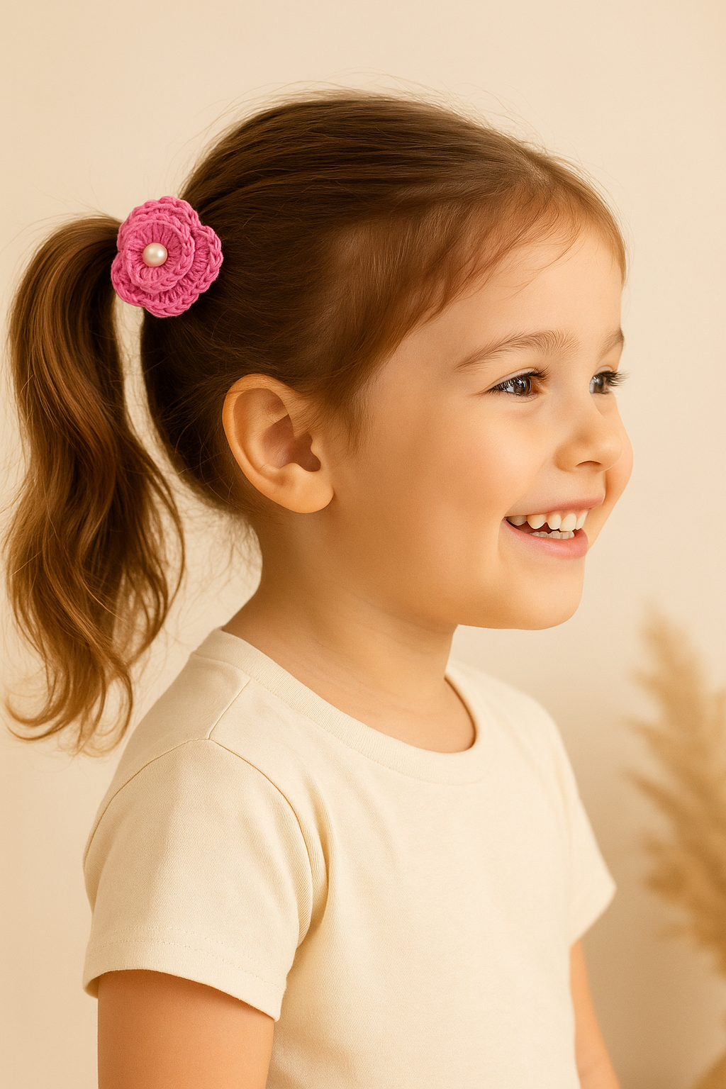 White Floral Crochet Hair Tie with Pearl (Pair of 2)