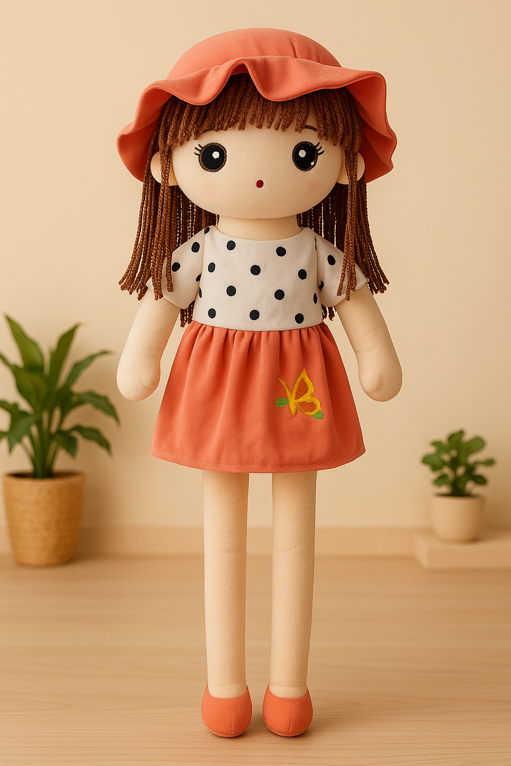 Whumies Soft Fabric Girl Doll with Embroidered Dress
