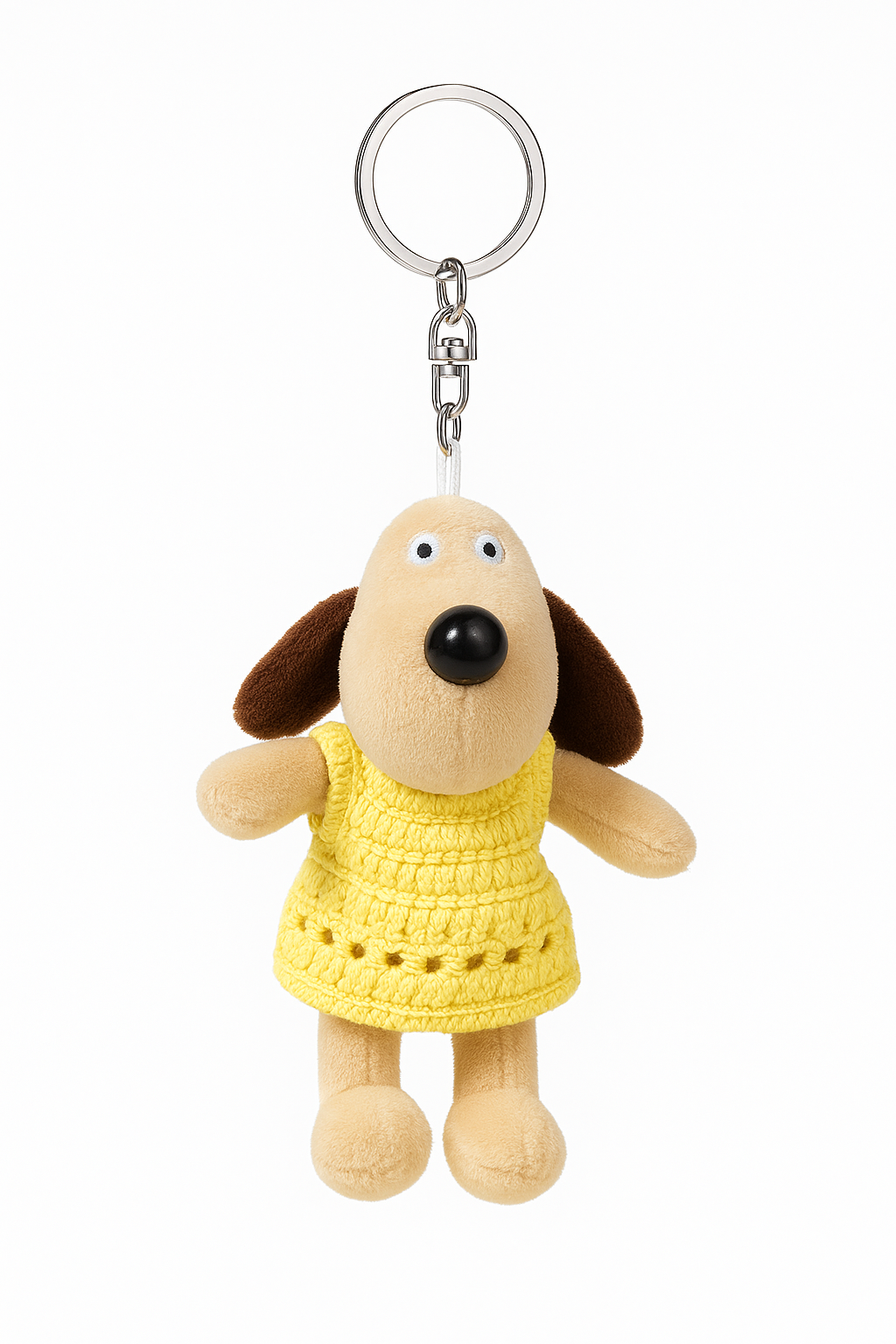 Cute Plush Dog Keychain with Crochet Dress – Soft Toy Charm