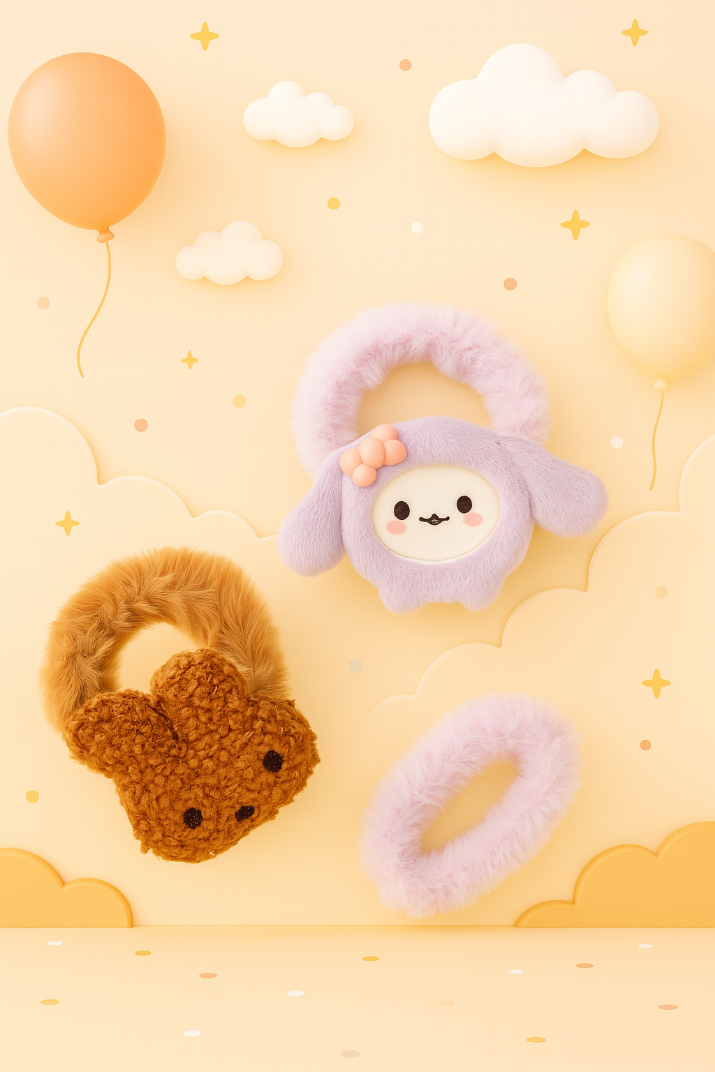 Whumies Fluffy Bunny Hair Accessory Duo – Plush Bunny hair tie & Cute Cartoon Hair Clip