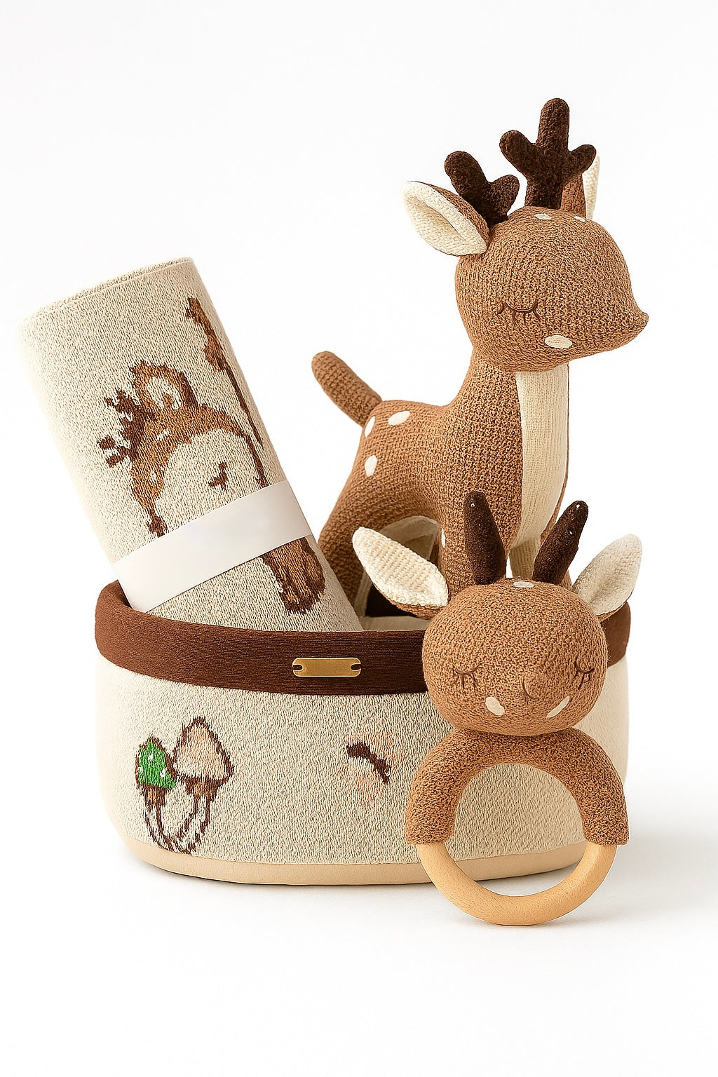 Whumies Knitted Deer Basket Gift Set | Premium Gift Set
