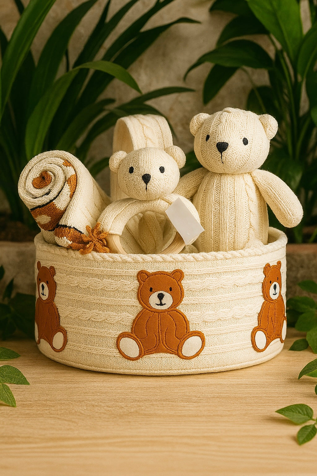 Whumies Knitted Teddy Bear Gift Basket | Premium Gift Set