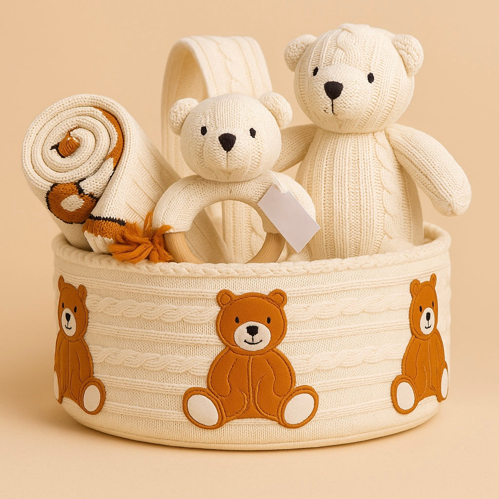 Whumies Knitted Teddy Bear Gift Basket | Premium Gift Set