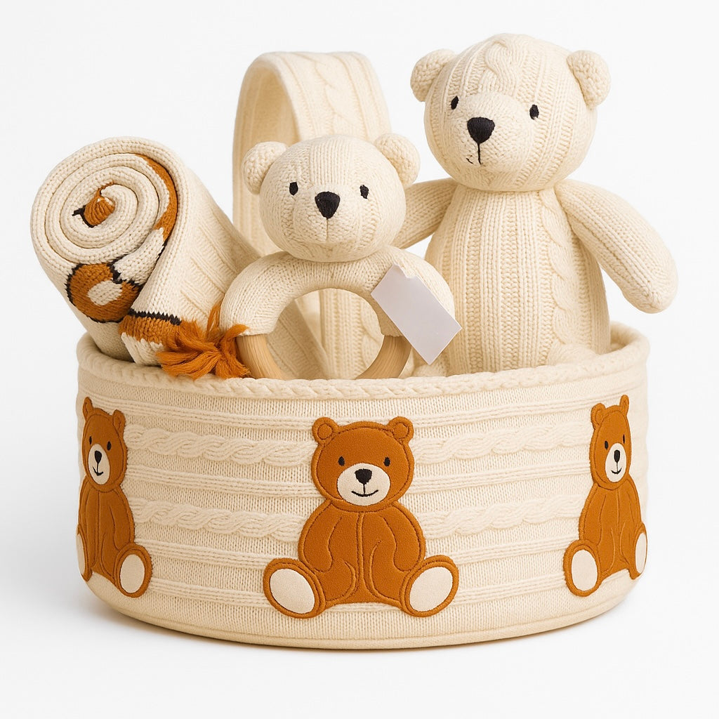Whumies Knitted Teddy Bear Gift Basket | Premium Gift Set