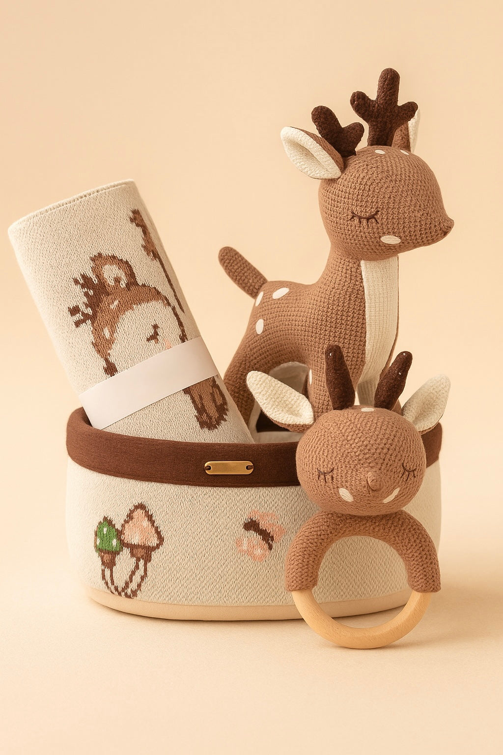 Whumies Knitted Deer Basket Gift Set | Premium Gift Set