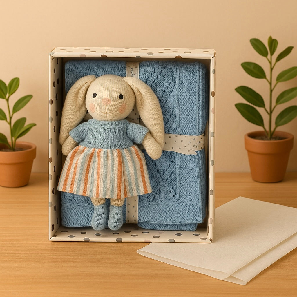 Knitted Bunny Doll & Blanket Gift Set