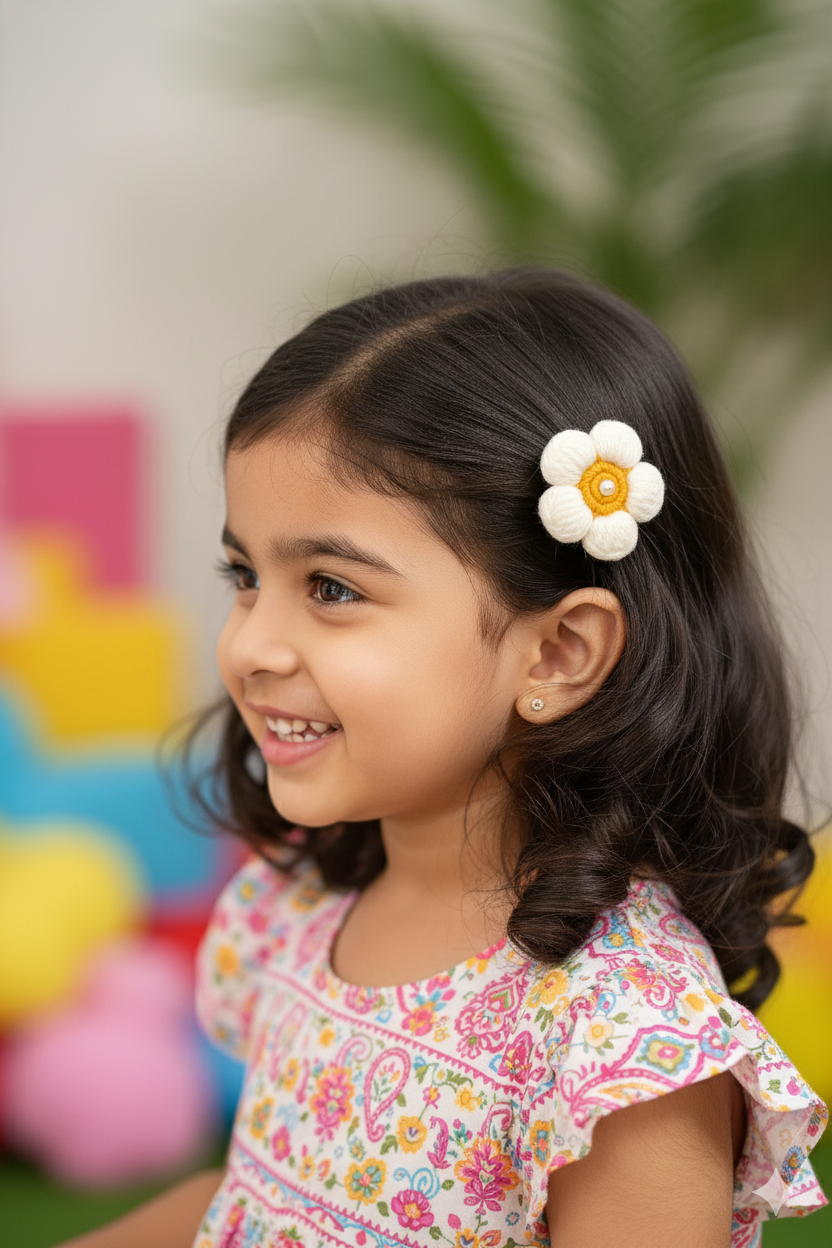 Handmade Crochet Daisy Flower Hair Clip (Pair of 2)